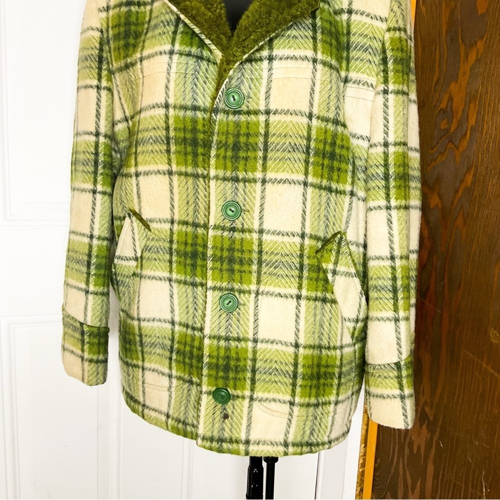 VINTAGE 1960s Green Wool Plaid Jacket | Tartan Check Hunting Coat Unisex S/M - Picture 16 of 16